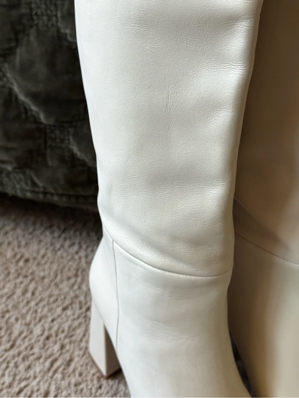 ZARA Women's Cream Knee-High Block Heel Boots